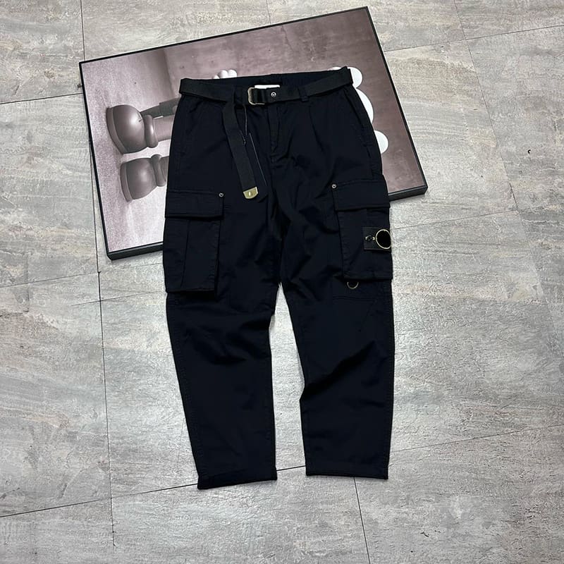 Stone Island Tapered Overalls with Three-Dimensional Pockets Washed Casual Pants