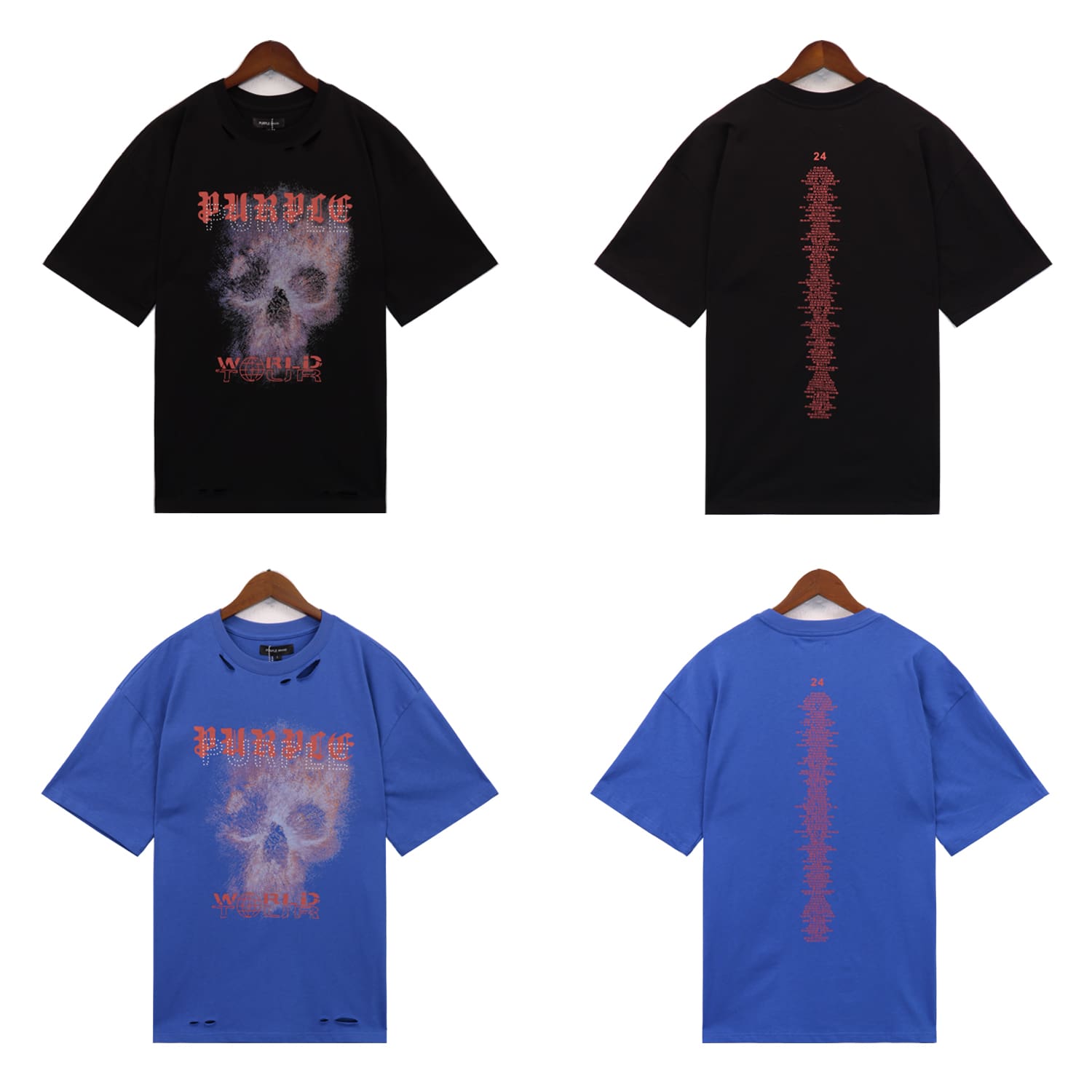 pu*re b*and skull ripped print short sleeve t-shirt summer fashion