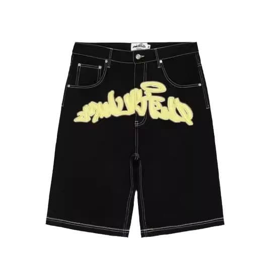 Minus Two Embroidered Denim Shorts Straight Leg Streetwear