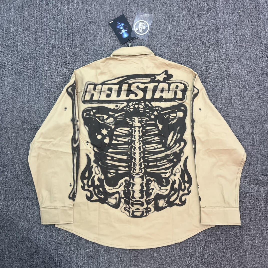 H*lst*r studios airbrushed bones shirt skull print shirt long sleeve coat