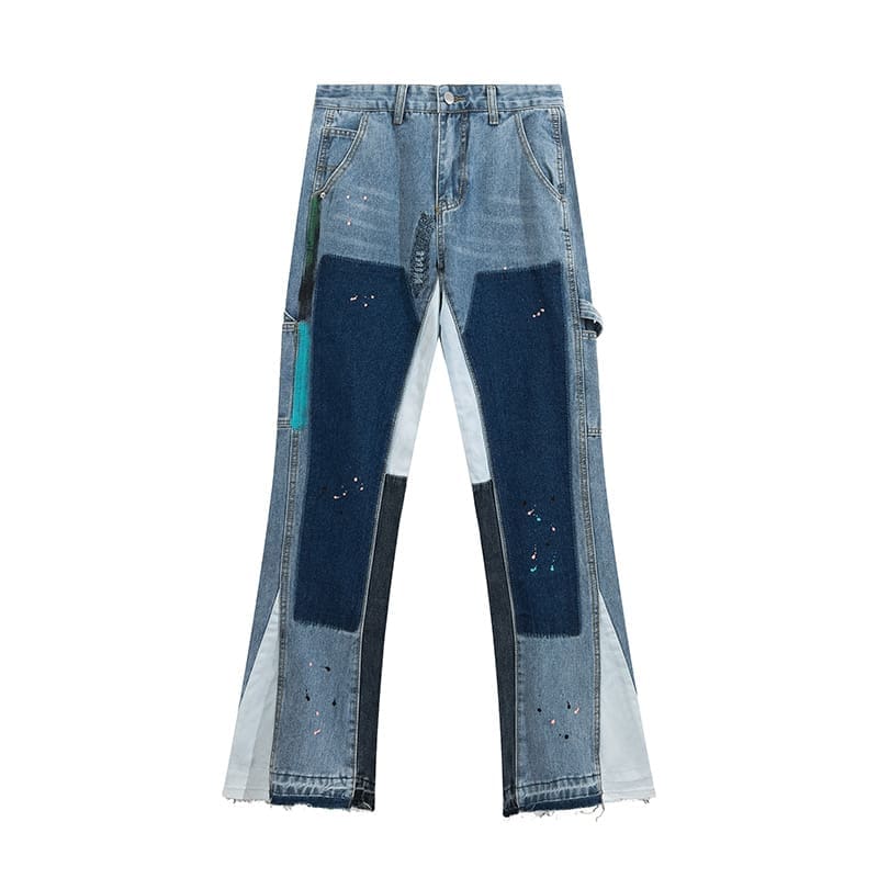 Gallery Dept Contrast Color Splash-Ink Design Denim Trousers Slightly Flared