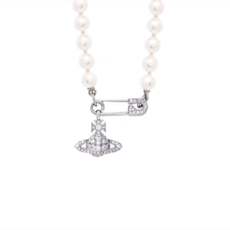 u1u1enne westwood saturn pin pearl necklace for women luxury clavicle chain