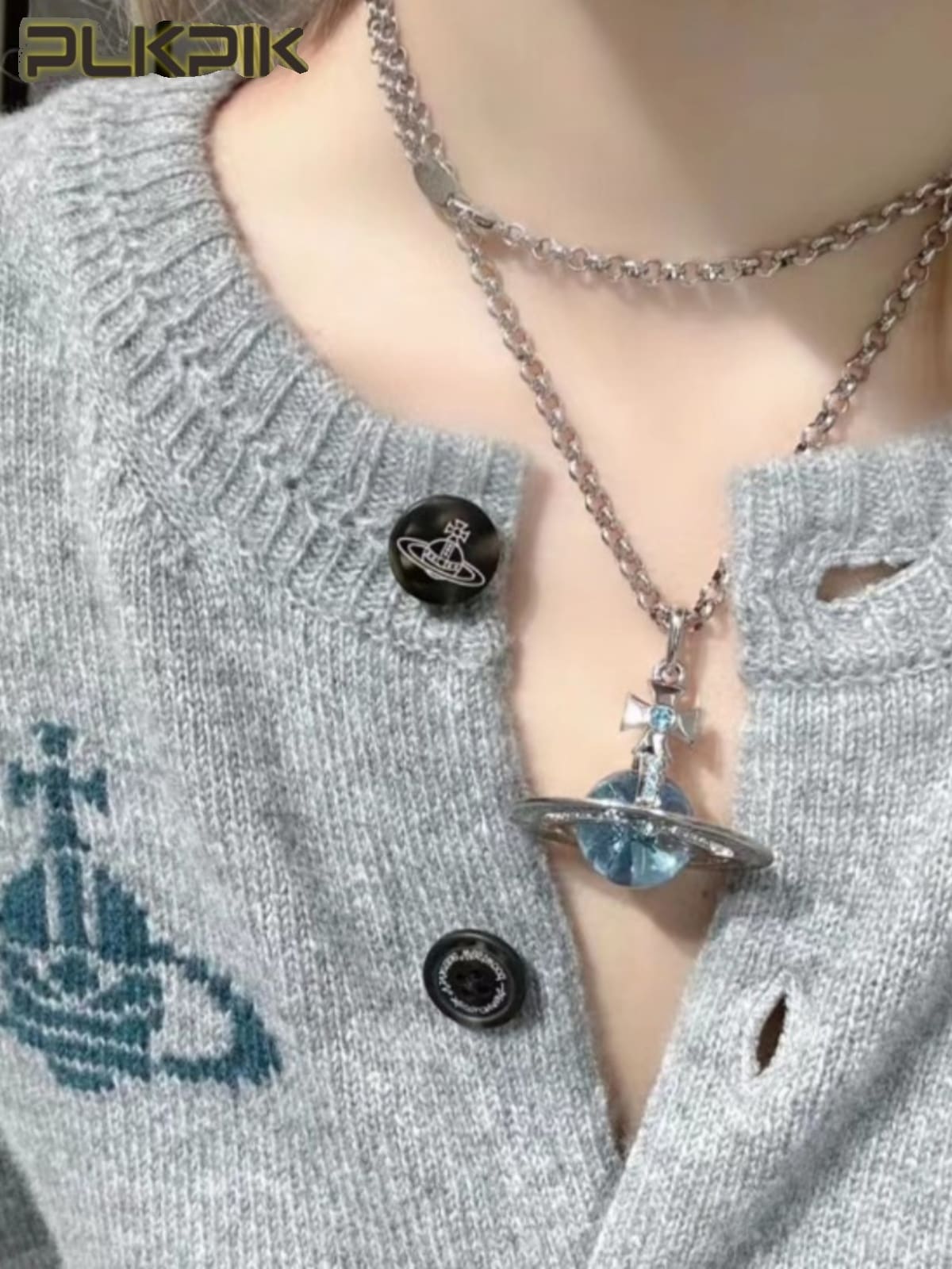 u1u1enne westwood large glacier blue orb saturn necklace for women