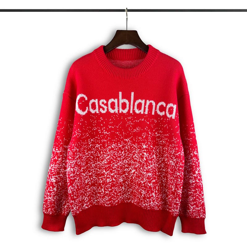 Casablanca Letters Jacquard Loose Round-Neck Sweater for Men and Women