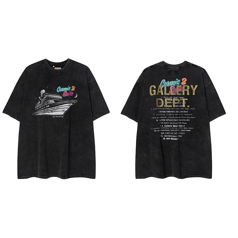 Gallery Dept Retro Paint-Splattered Graffiti Cotton T-Shirt for Men and Women