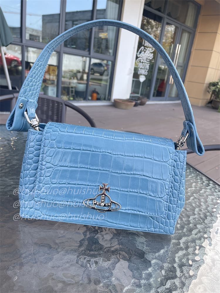 Vivienne Westwood Crocodile Pattern Baguette Shoulder Bag Saturn Chain Design