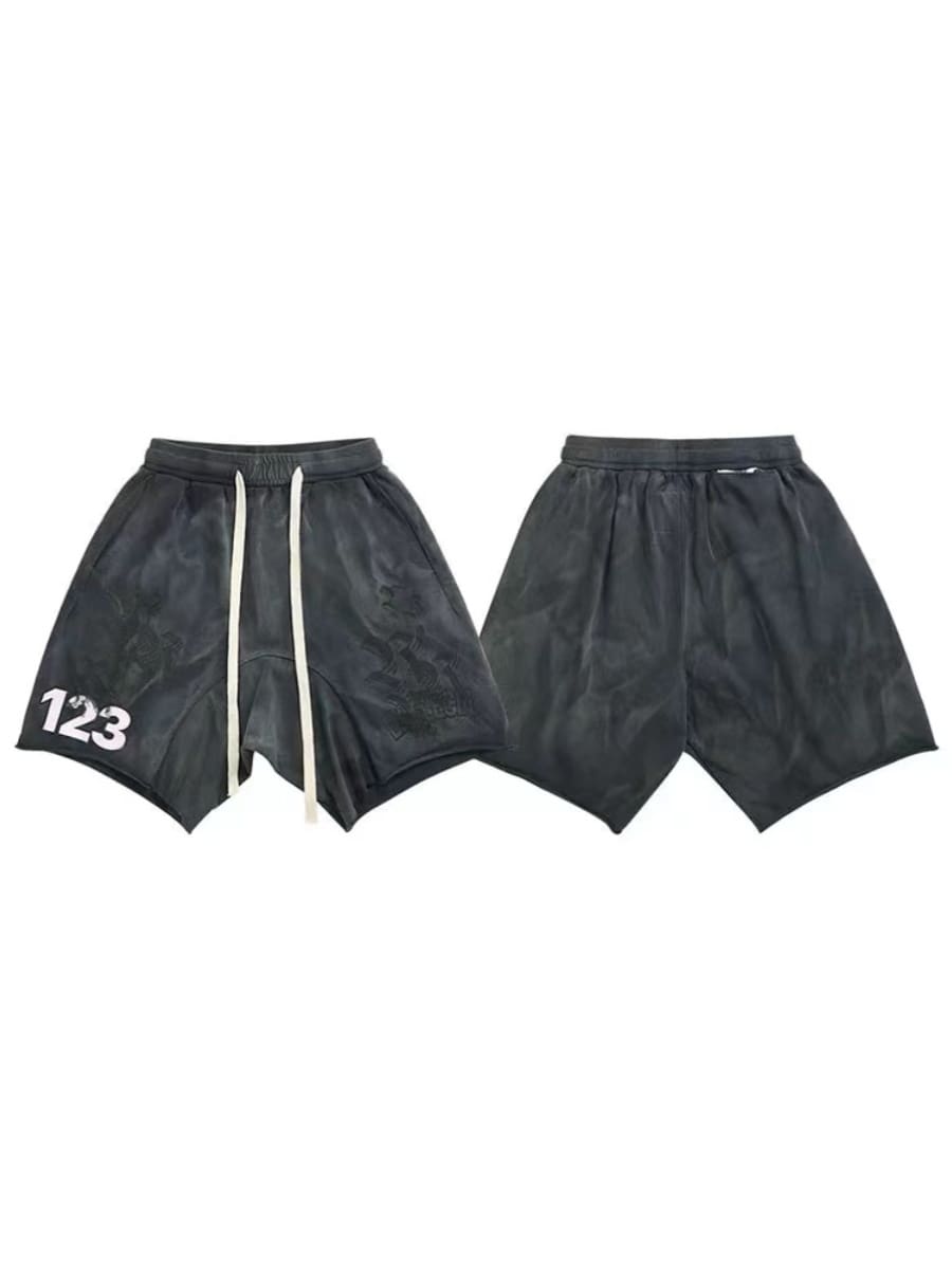 RRR123 Distressed Drawstring Shorts Casual Sports Loose Shorts