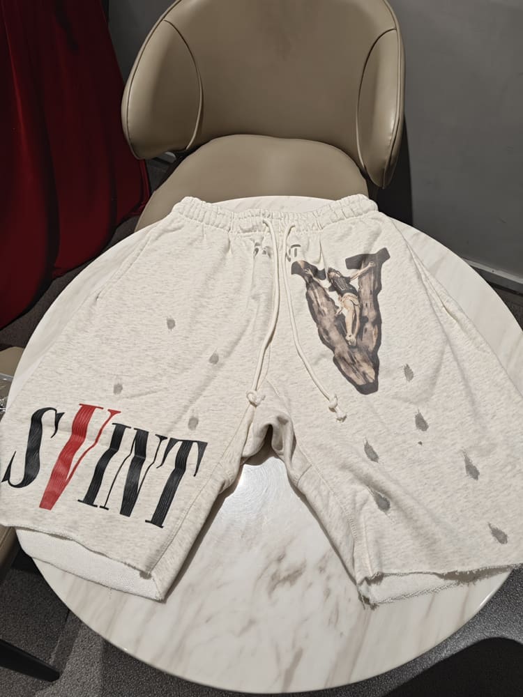 Saint Michael VLONE Graffiti Distressed Casual Fifth Pants for Men