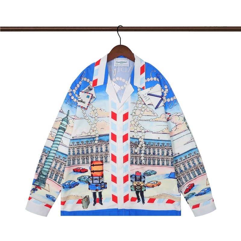 Casablanca Flower Shirt Spring and Autumn Vacation Beach Shirt for Men