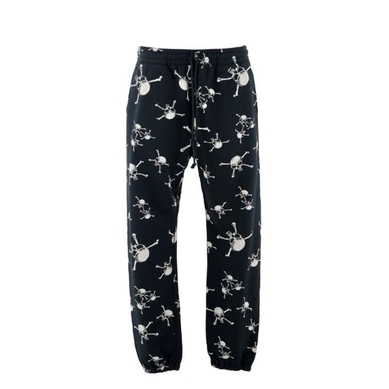 Saint Michael Skull Print Retro Fleece-Lined Hooded Sweatshirt and Sweatpants Suit