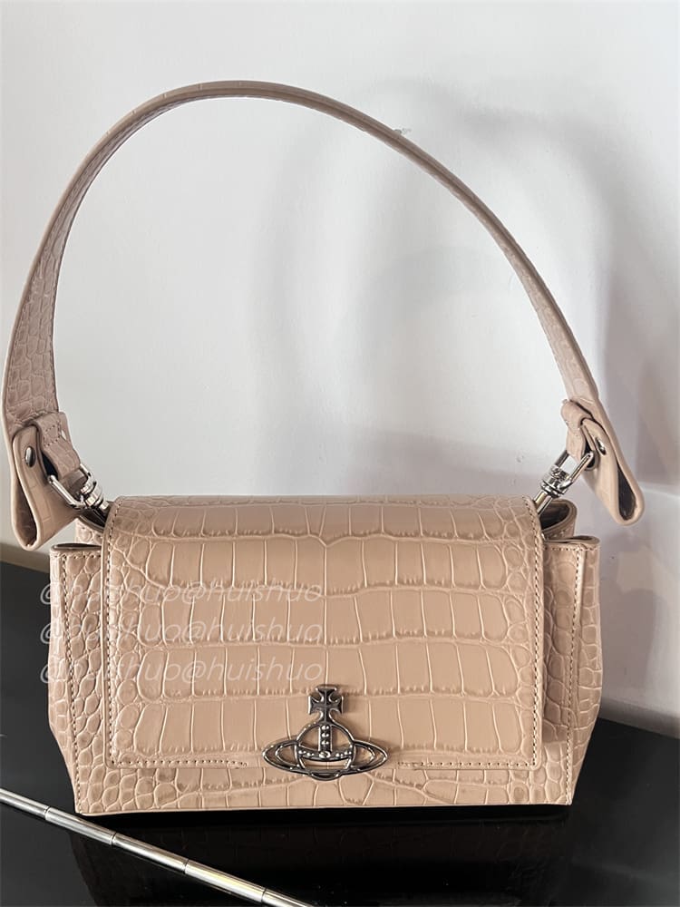 Vivienne Westwood Crocodile Pattern Baguette Shoulder Bag Saturn Chain Design