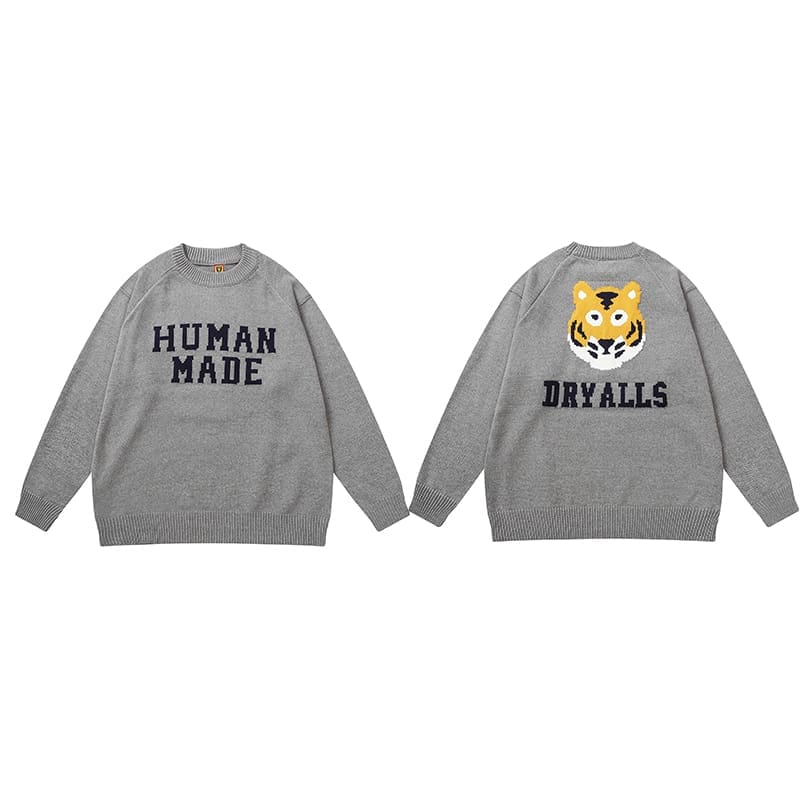 Human Made Cartoon Jacquard Sweater Niche Trendy Round Neck for Couples