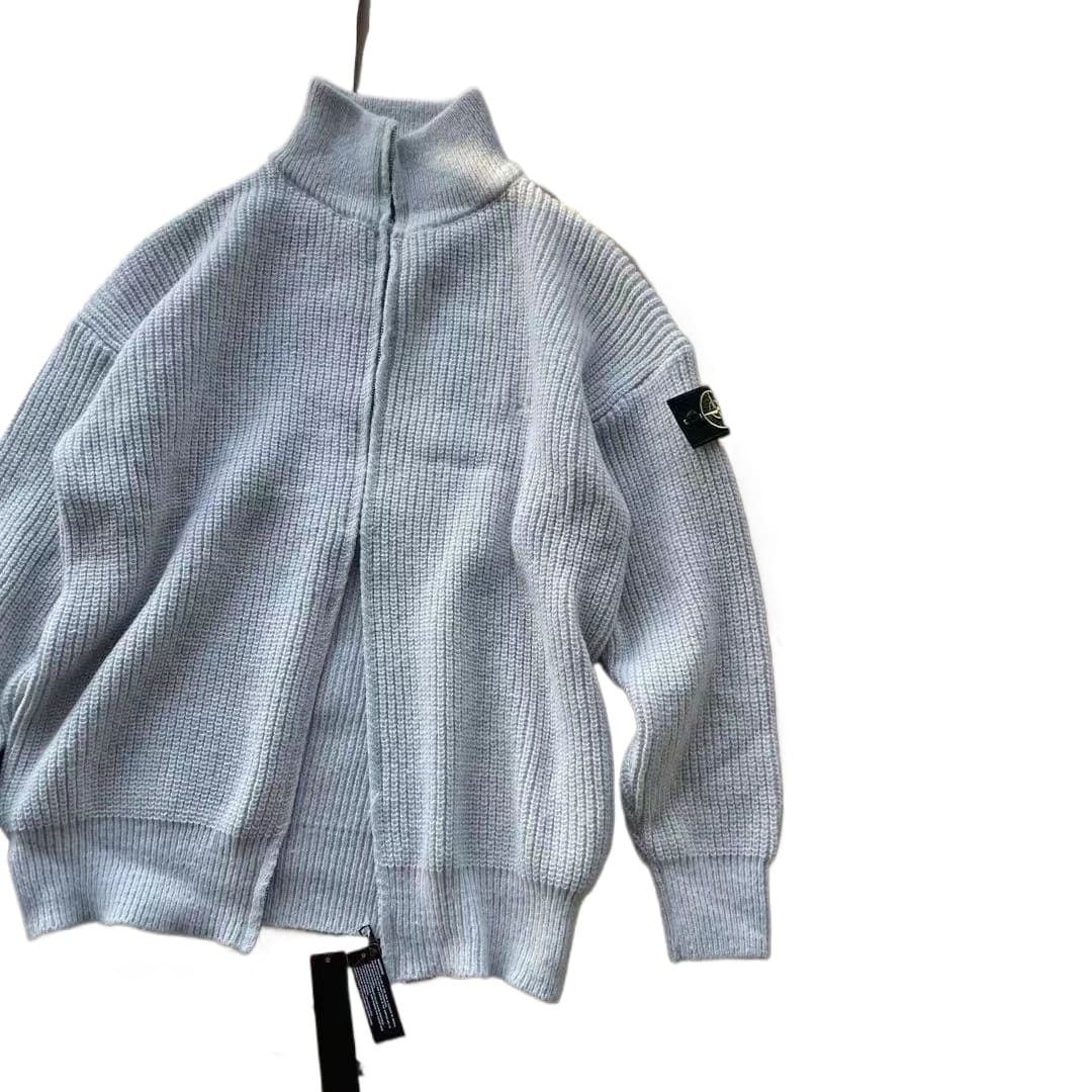 stone island knitted sweater zipper cardigan outerwear same earrings for couple casual all-matching fashion tide island