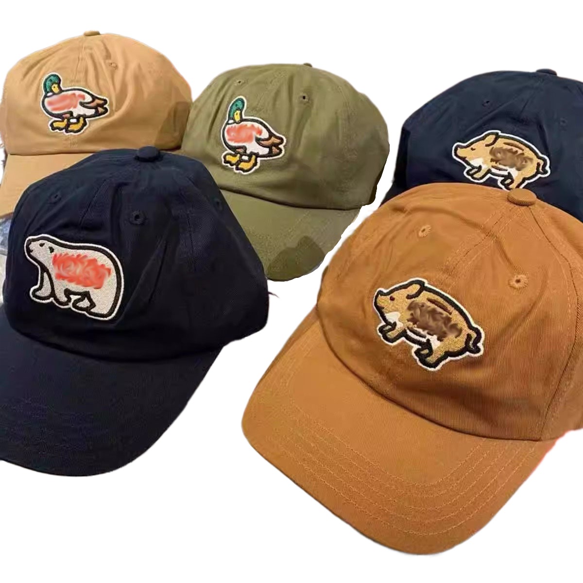 human made hat Japanese pig polar bear duck embroidered baseball cap soft top retro trendy peaked cap for women