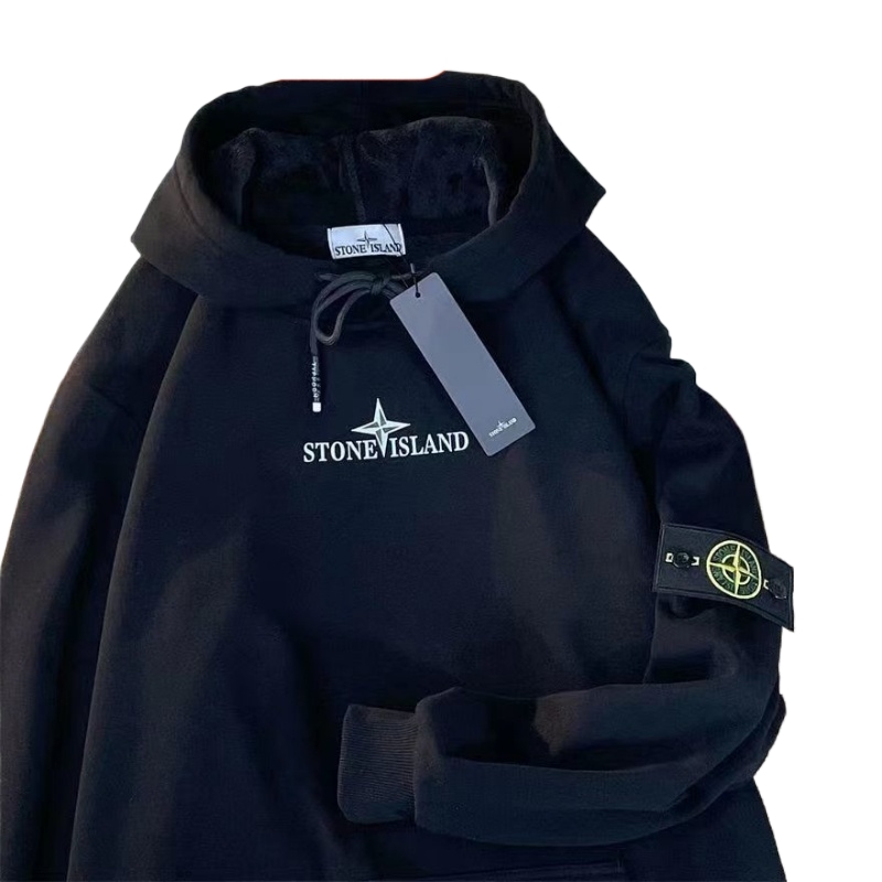 Stonelsland Stone Island autumn and winter men’s and women’s loose pure cotton embroidery badge compass hooded sweater printing