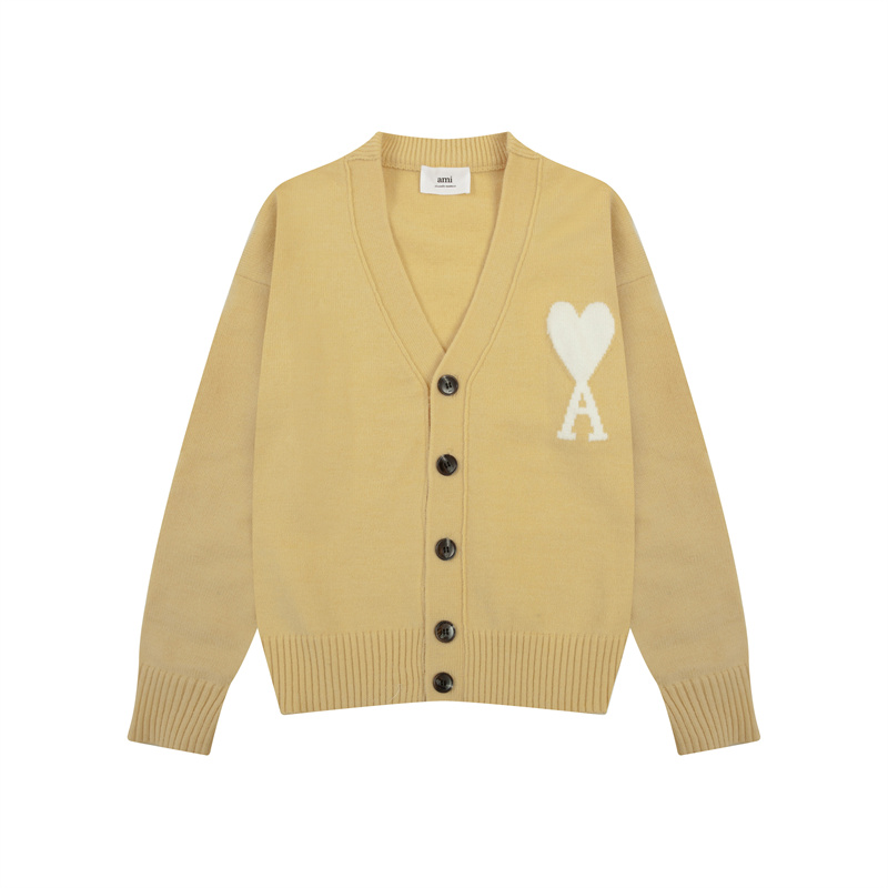 Ami Paris autumn and winter classic macaron love V-neck cardigan sweater coat all-matching sweater couple style