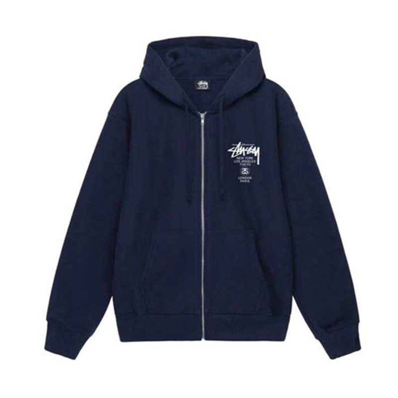 stussy world cruise zipper couple sweater stussy classic hooded men’s and women’s cardigan baggy coat fashion