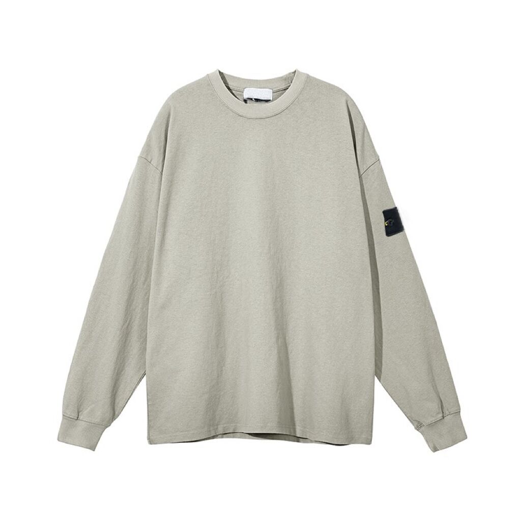 Stone 23FW basic style autumn and winter round neck sweater 330g retro washed loose-fitting solid color long sleeves T-shirt couple wear