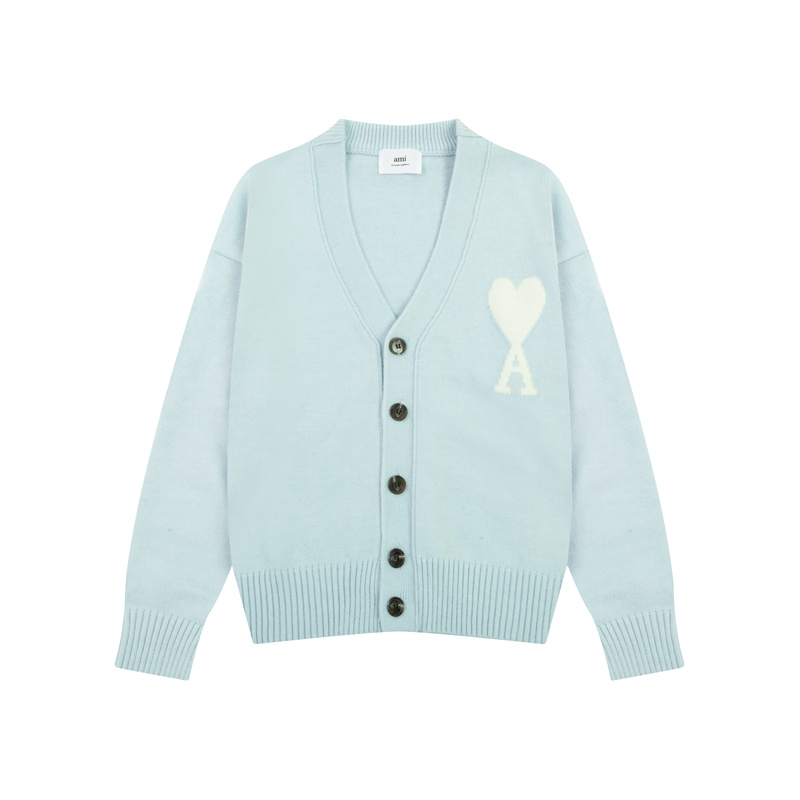 Ami Paris autumn and winter classic macaron love V-neck cardigan sweater coat all-matching sweater couple style