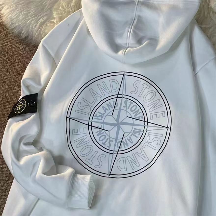 Stonelsland Stone Island autumn and winter men’s and women’s loose pure cotton embroidery badge compass hooded sweater printing