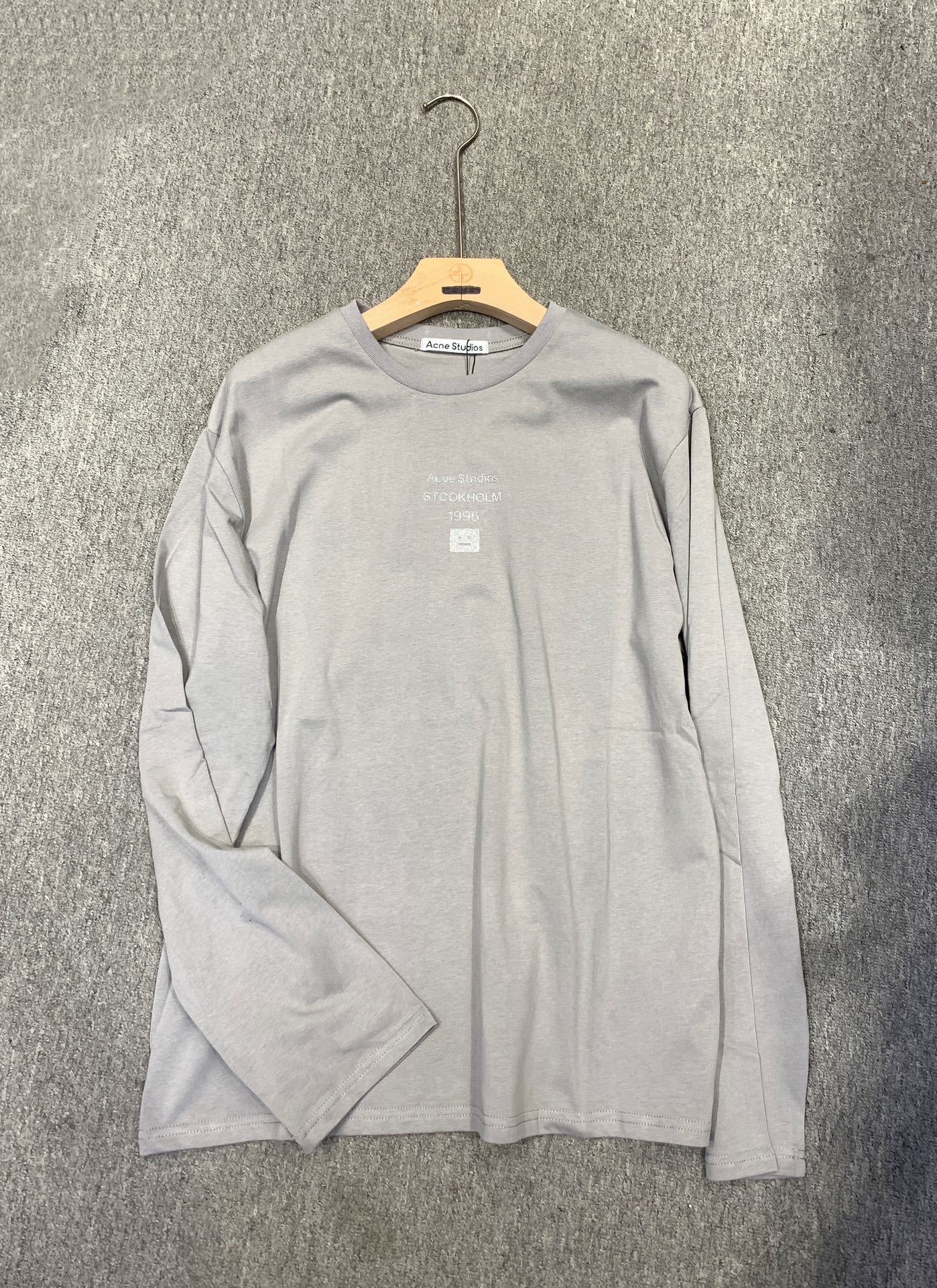 Top version AS 24SS autumn new high grade gray chest gilding letters 1996 long sleeve T-shirt