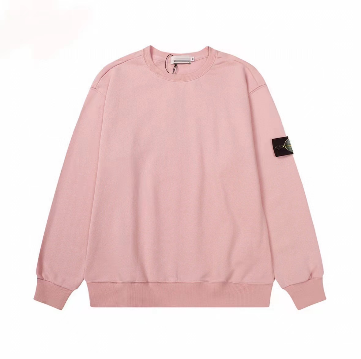 stone stone basic style washed long-sleeved T-shirt round neck pullover leisure loose sweater men and women couple badge Island