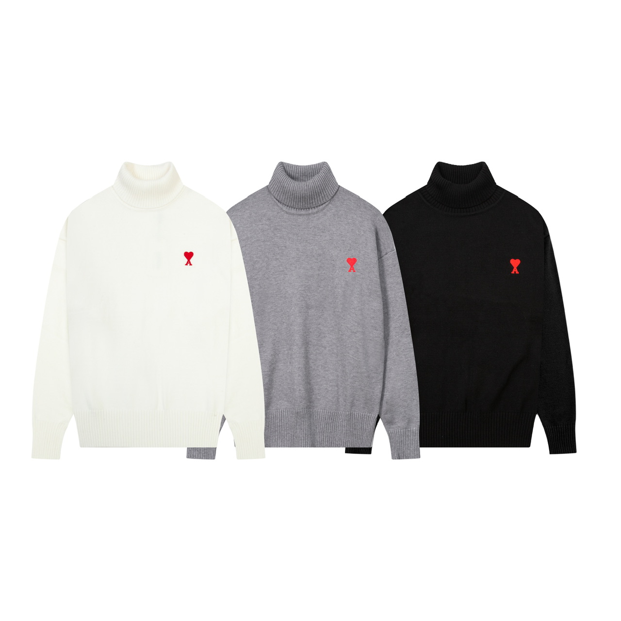 Ami Paris small love embroidered wool sweater couple’s same style turtleneck sweater loose plus size top