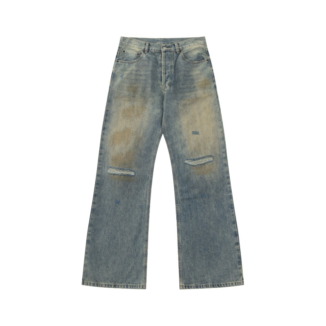 American-style ripped Acne home Internet celebrity ins trendy 2021m mud dyed washed distressed high street men and women destroyed jeans