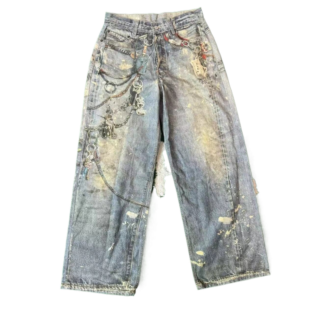 AS 24SS New 3D printing printing phants zipper American street 1981 distressed straight jeans